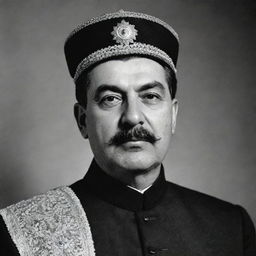 A high-quality, black and white image of Joseph Stalin depicted as a respected Imam, adorned in traditional clerical attire.