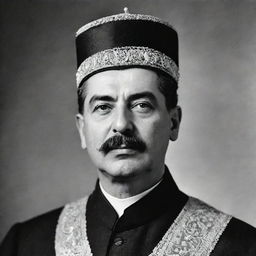 A high-quality, black and white image of Joseph Stalin depicted as a respected Imam, adorned in traditional clerical attire.