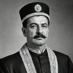 A high-quality, black and white image of Joseph Stalin depicted as a respected Imam, adorned in traditional clerical attire.