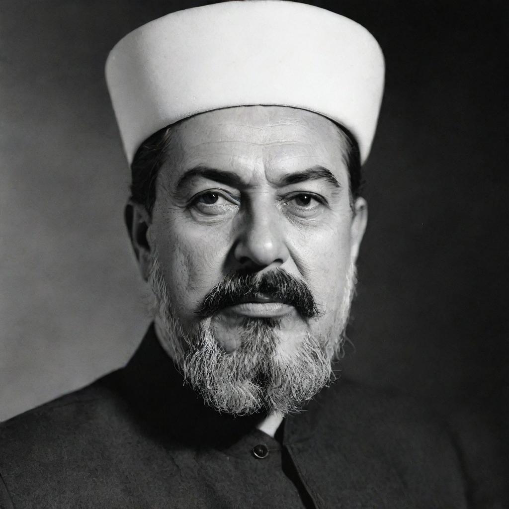 A high-quality black and white image of Joseph Stalin, depicted as an Imam with a prominent beard and traditional clerical attire.