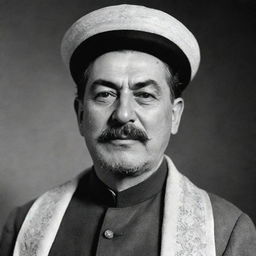 A high-quality black and white image of Joseph Stalin, depicted as an Imam with a prominent beard and traditional clerical attire.