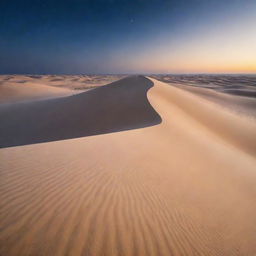 A breathtaking Arabian winter landscape, with pristine white dunes contrasting with the clear, starlit desert sky.