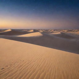 A breathtaking Arabian winter landscape, with pristine white dunes contrasting with the clear, starlit desert sky.