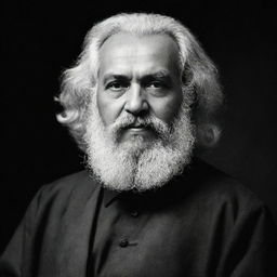 A high-quality, black and white image of Karl Marx portrayed as an esteemed Imam, complete with traditional Islamic clerical attire.