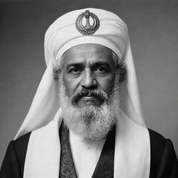 High-quality black and white depiction of Karl Marx as an Arabian Sheikh, clad in traditional garb and headdress.