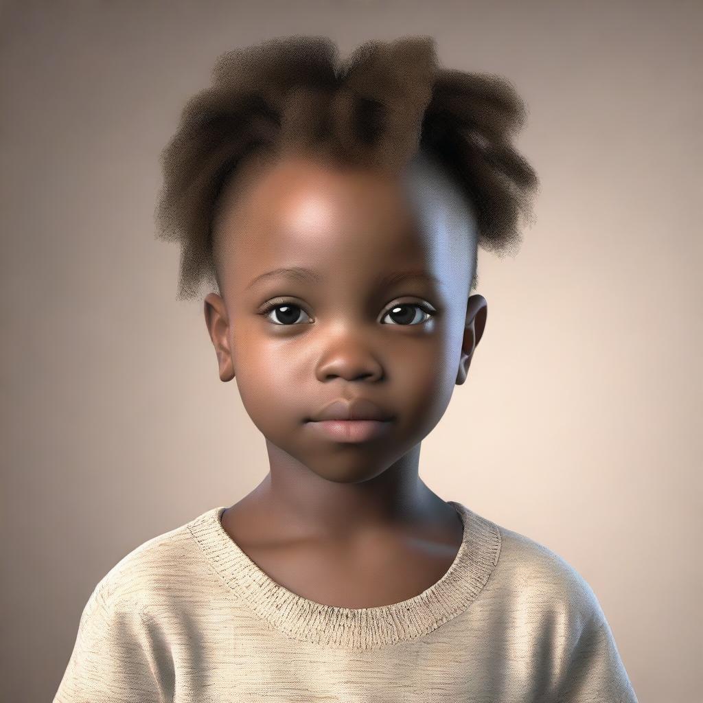 This image is a high-definition, hyper-realistic 3D render of an African-American child