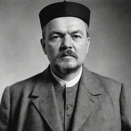 High-quality, black and white visualization of Vladimir Lenin dressed in traditional Iraqi attire.