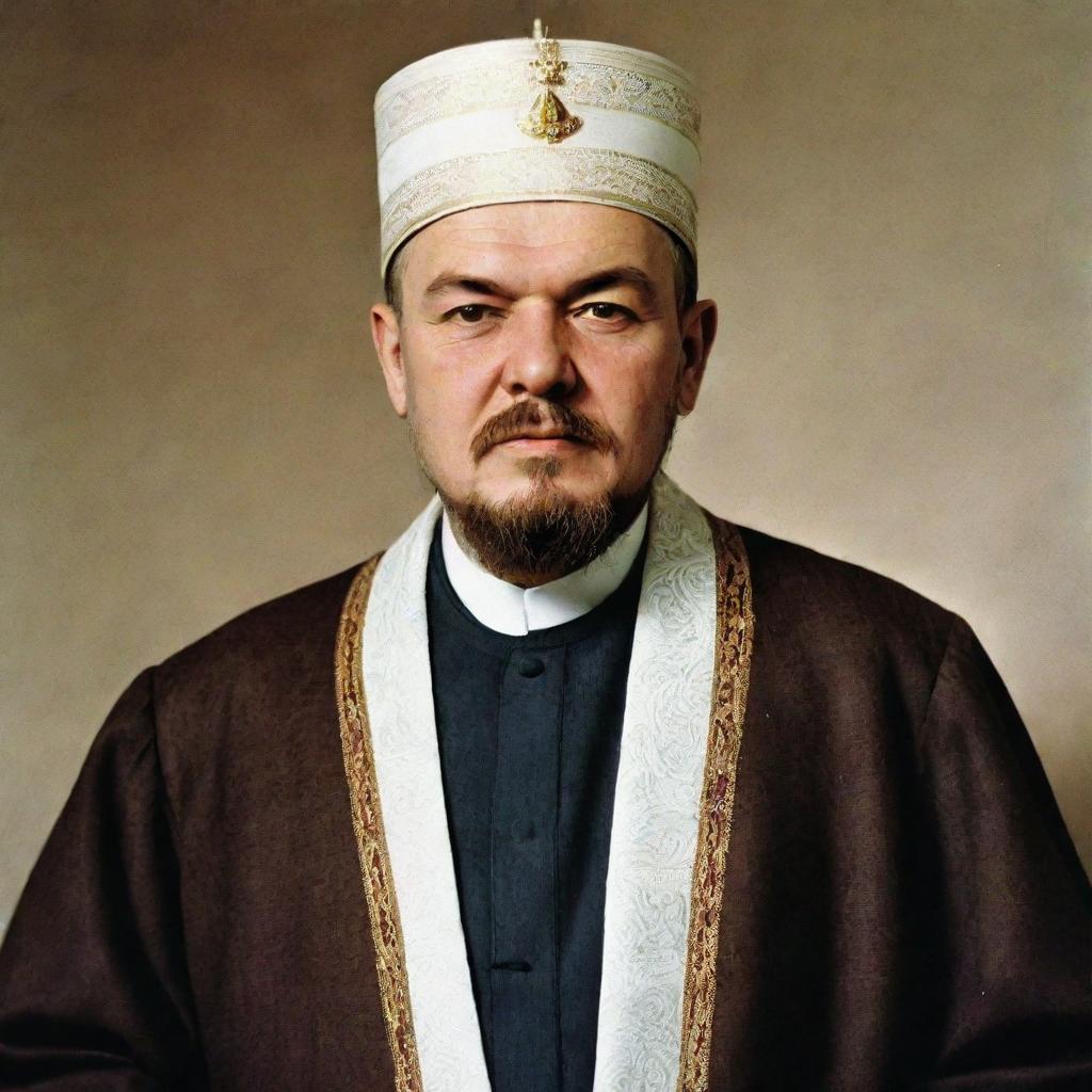 A high-quality image of Vladimir Lenin depicted as a Mullah, dressed in traditional Islamic clerical attire.