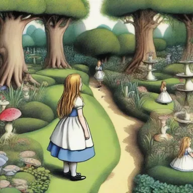 In the famous novel 'Alice's Adventures in Wonderland', Lewis Carroll describes Alice's journey through a labyrinthian garden as she tries to find her way out.
