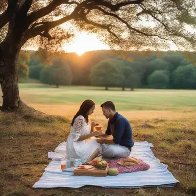 As the sun began to set, the young couple felt a sense of hurry to find the perfect spot for their romantic picnic before it got dark.