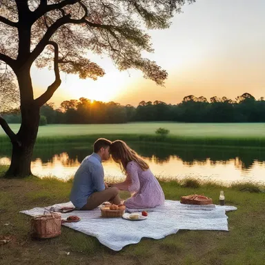 As the sun began to set, the young couple felt a sense of hurry to find the perfect spot for their romantic picnic before it got dark.