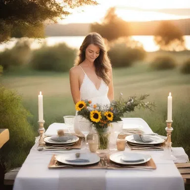 As the sun began to set, Sarah hurried to finish setting up a romantic dinner for two.