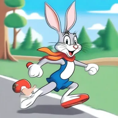 In the popular animated series, the character Bugs Bunny would often challenge his enemies to a race, using his speedy skills to hurry ahead.