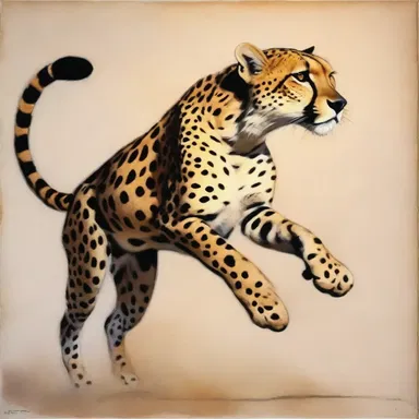 The painting depicted a cheetah in full motion, as if it were in a hurry.