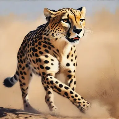 The painting depicted a cheetah in full motion, as if it were in a hurry.