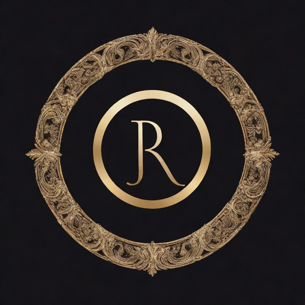 Logo of a luxurious fashion brand, featuring elegant and sophisticated design elements like gold accents, rich fabrics, and regal motifs