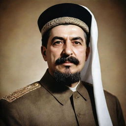 A high-quality image of Joseph Stalin portrayed as a Mullah, in traditional Islamic clerical attire.