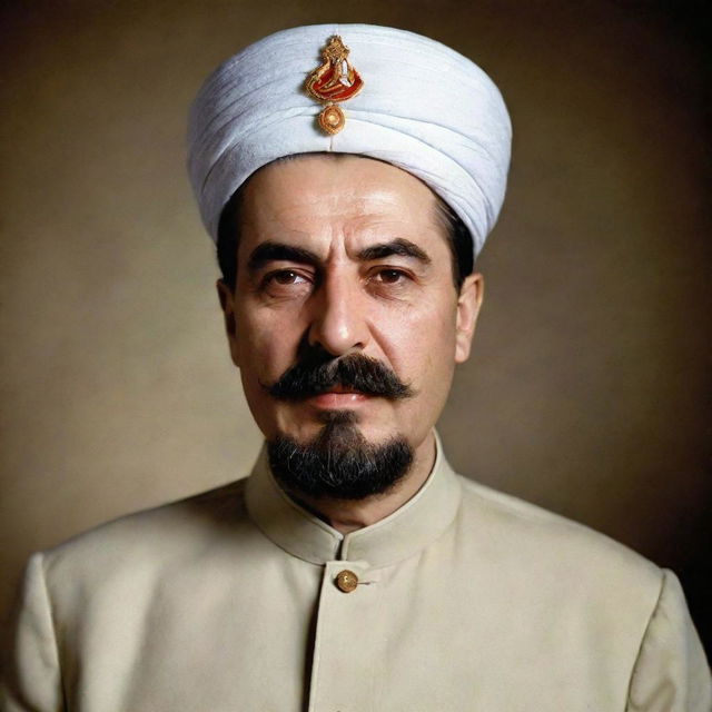 A high-quality image of Joseph Stalin portrayed as a Mullah, in traditional Islamic clerical attire.