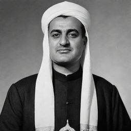 A high-quality, black and white image of Gamal Abdel Nasser depicted as a Mullah, dressed in traditional Islamic clerical attire.