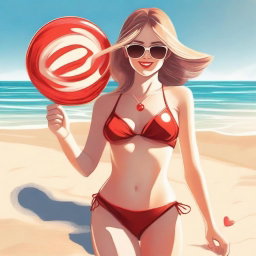 A high-quality digital art image depicts a girl on a sandy beach