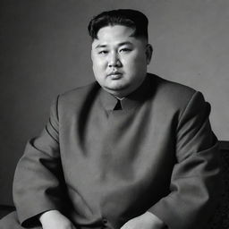 High-quality, black and white image of Kim Jong Un depicted as a Mullah, dressed in traditional Islamic clerical attire.