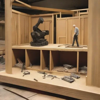 The nailer carefully nailed the set pieces together to create a realistic movie set for the action film.