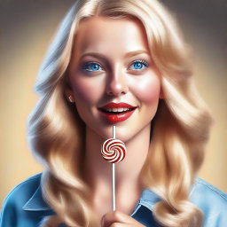 A digital art piece for mature audiences depicts an attractive blonde girl with blue eyes