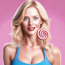 A digital art piece for mature audiences depicts an attractive blonde girl with blue eyes