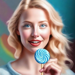 A digital art piece for mature audiences depicts an attractive blonde girl with blue eyes