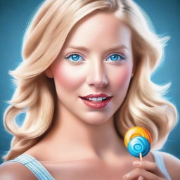 A digital art piece for mature audiences depicts an attractive blonde girl with blue eyes