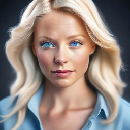 A digital art piece appropriate for a mature audience, featuring a beautiful blonde girl with blue eyes