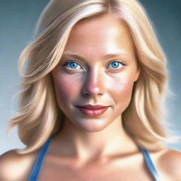 A digital art piece appropriate for a mature audience, featuring a beautiful blonde girl with blue eyes