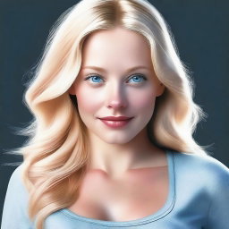 A digital art piece appropriate for a mature audience, featuring a beautiful blonde girl with blue eyes