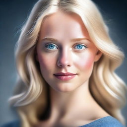 A digital art piece suitable for mature audiences, showcasing a striking blonde girl with blue eyes