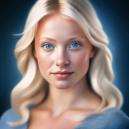 A digital art piece suitable for mature audiences, showcasing a striking blonde girl with blue eyes