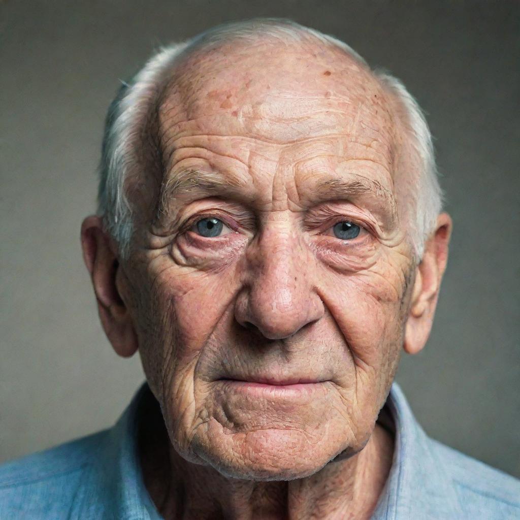 A portrait of an elderly man with prominent wrinkles and aged features