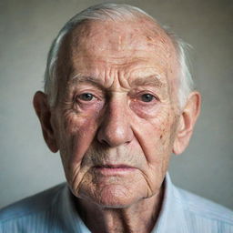 A portrait of an elderly man with prominent wrinkles and aged features