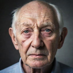 A portrait of an elderly man with prominent wrinkles and aged features