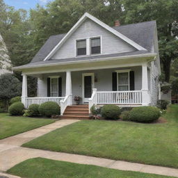 A cozy and inviting home, with well-manicured lawns, large windows, and a charming porch.