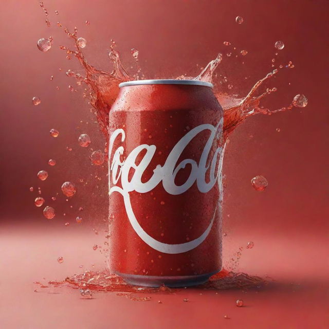 A lively, animated cola can joyfully dancing with splashes of fizzy cola bursting around.