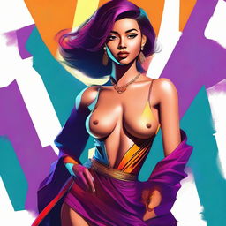 This is a digital art image of a confident and attractive individual, dressed in a stylish and slightly revealing outfit