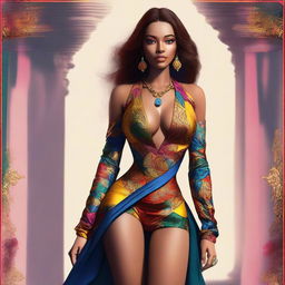 This is a digital art image of a confident and attractive individual, dressed in a stylish and slightly revealing outfit
