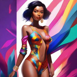 This is a digital art image of a confident and attractive individual, dressed in a stylish and slightly revealing outfit