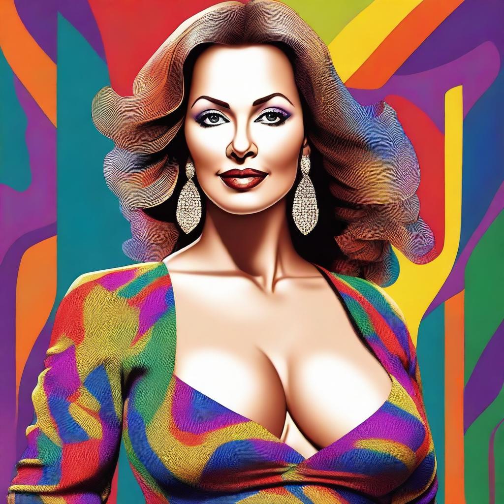 This is a digital art image showcasing an attractive mature woman with a shapely figure