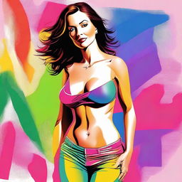 This is a digital art image showcasing an attractive mature woman with a shapely figure