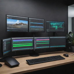 A professional video editing workplace equipped with the latest version of Adobe  Premier Pro software.