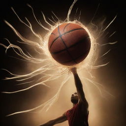 Artistic representation of a basketball in action, capturing the energy and dynamics of the game.