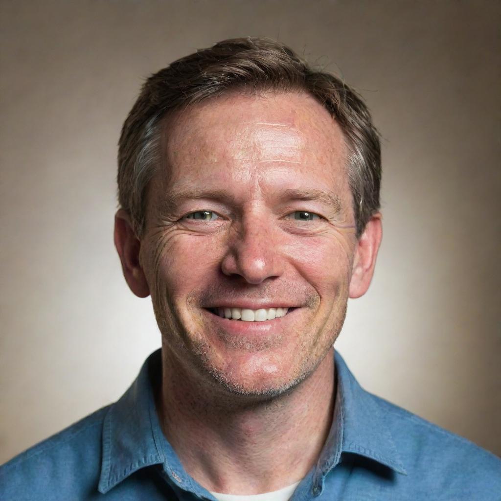 A portrait of a man named Martin, featuring warm, welcoming features, and a kind smile