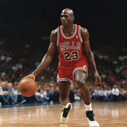 A stunning photorealistic artwork of Michael Jordan, showcasing his passion and mastery in basketball.