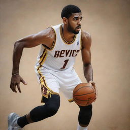 An captivating photorealistic artwork of Kyrie Irving, emphasizing his skill and style in basketball.